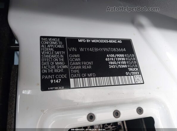 W1Y4EBHY9NT083664 2022 MERCEDES-BENZ SPRINTER White ძრავის განყოფილების ხედი