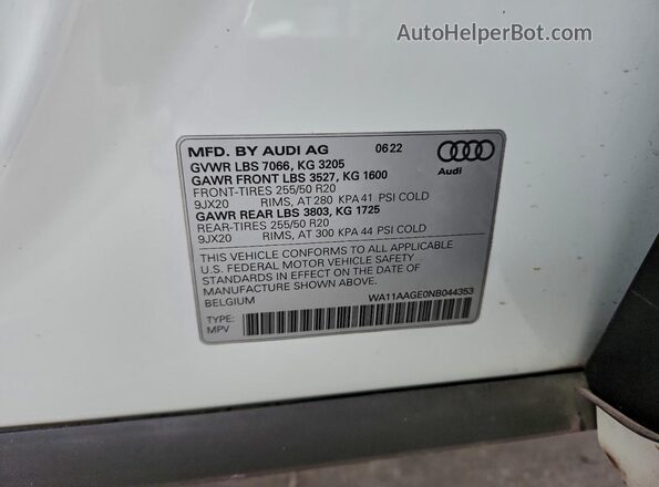 WA11AAGE0NB044353 2022 AUDI E-TRON White VIN sticker view