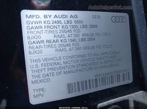 WA12AAGUXS2010301 2025 AUDI ALL Black Вид підкапотного простору