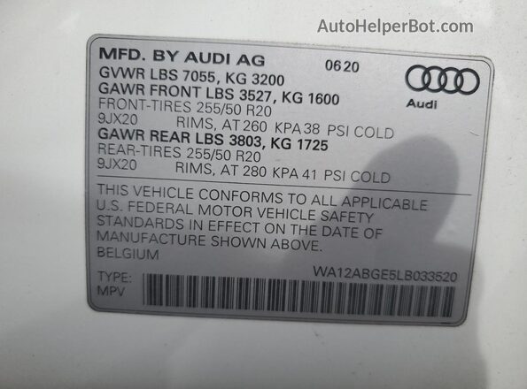 WA12ABGE5LB033520 2020 AUDI E-TRON White Вид підкапотного простору