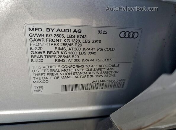 WA134BFY9P2124089 2023 AUDI SQ5 Серебряный Вид наклейки с VIN-кодом