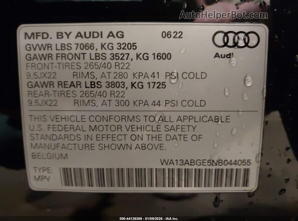 WA13ABGE5NB044055 2022 AUDI E-TRON Black ძრავის განყოფილების ხედი