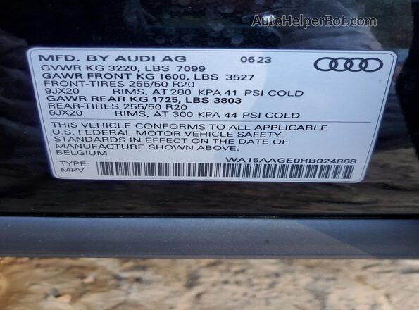 WA15AAGE0RB024868 2024 AUDI Q8 Черный Вид наклейки с VIN-кодом