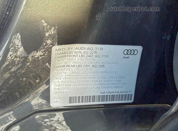 WA18NAF44LA032477 2020 AUDI OTHER Gray Вид задніх сидінь