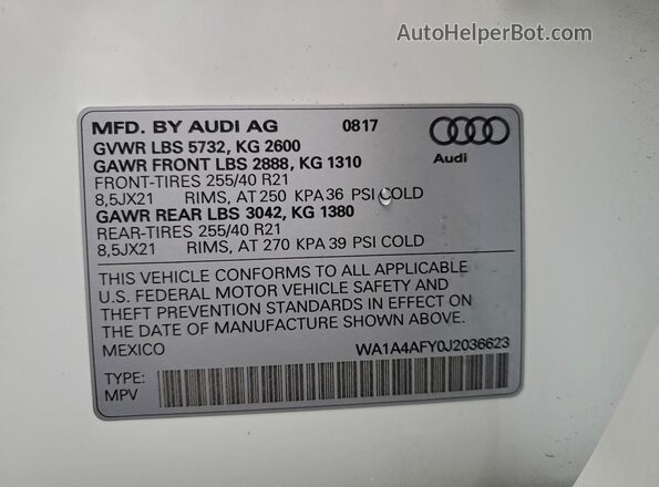 WA1A4AFY0J2036623 2018 AUDI SQ5 White 