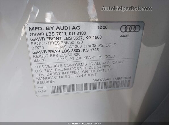 WA1AAAGE1MB018486 2021 AUDI E-TRON Gray Շարժիչի բաժամունքի տեսք