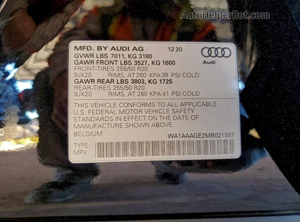 WA1AAAGE2MB021557 2021 AUDI E-TRON Black 