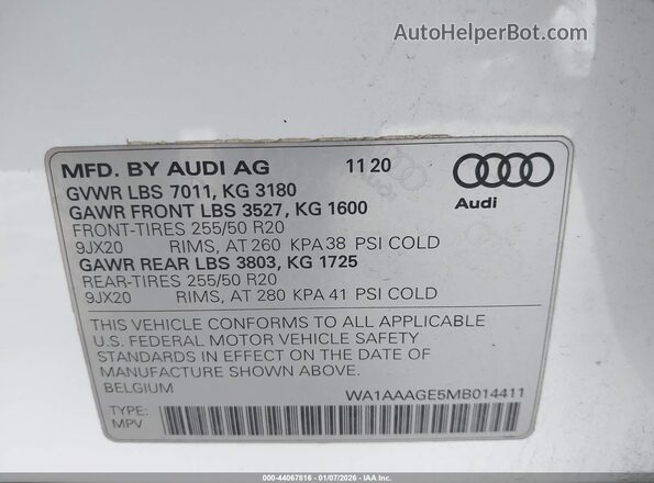 WA1AAAGE5MB014411 2021 AUDI E-TRON White Vista del compartimento del motor