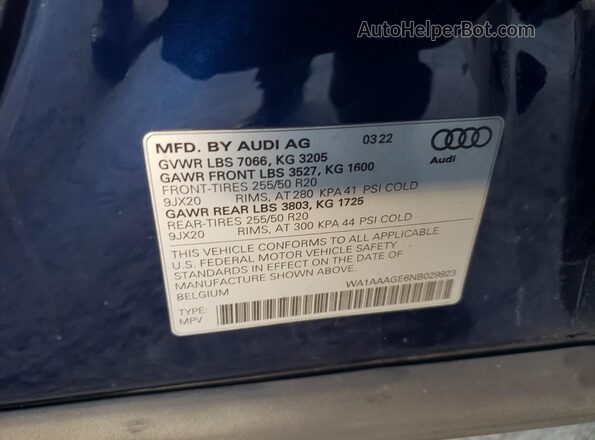 WA1AAAGE6NB029923 2022 AUDI E-TRON Blue 