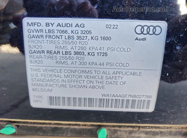 WA1AAAGE7NB027789 2022 AUDI E-TRON Black Панорамний вид салону 360°