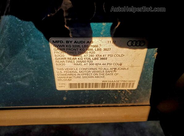 WA1AAAGE7PB019050 2023 AUDI E-TRON Teal VIN կոդի պիտակի տեսք
