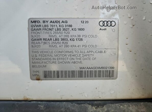 WA1AAAGEXMB021399 2021 AUDI E-TRON White Սալոնի 360 աստիճան տեսք