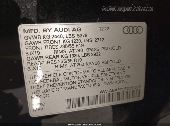 WA1ABAFY5P2081278 2023 AUDI Q5 Black 