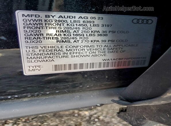 WA1ACBF70PD022122 2023 AUDI Q7 Black Vista de la etiqueta del VIN