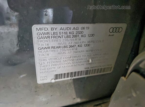 WA1AECF37K1077836 2019 AUDI Q3 Gray Widok wnętrza 360 stopni