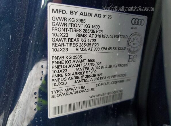 WA1AWBF16SD024744 2025 AUDI SQ8 Blue Панорамний вид салону 360°