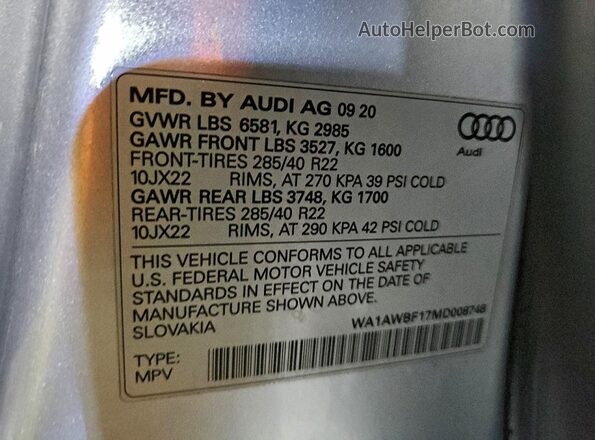 WA1AWBF17MD008748 2021 AUDI SQ8 Gray სალონის 360-გრადუსიანი ხედი