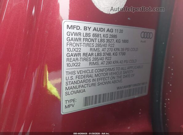 WA1AWBF19MD018813 2021 AUDI SQ8 Красный Вид подкапотного пространства