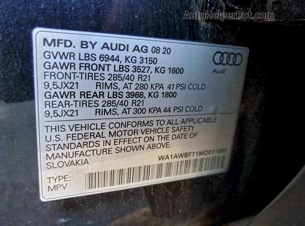 WA1AWBF71MD011892 2021 AUDI SQ7 Black სალონის 360-გრადუსიანი ხედი