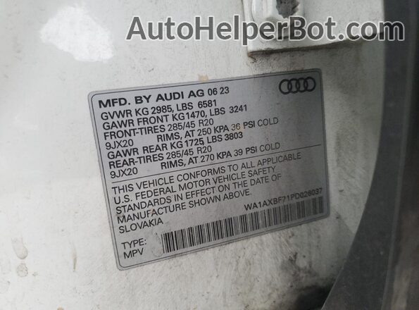 WA1AXBF71PD026037 2023 AUDI Q7 White Widok naklejki z numerem VIN