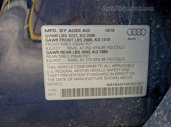 WA1B4AFY4K2001587 2019 AUDI SQ5 Синий Панорамный вид салона 360°