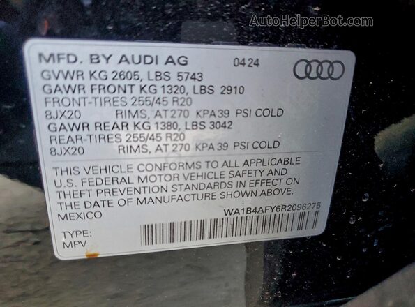 WA1B4AFY6R2096275 2024 AUDI SQ5 Black Widok wnętrza 360 stopni