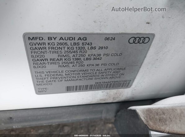 WA1B4AFY6R2119618 2024 AUDI SQ5 White Vista del compartimento del motor