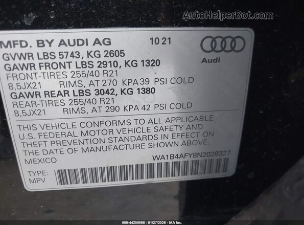 WA1B4AFY8N2028327 2022 AUDI SQ5 Black Widok komory silnika