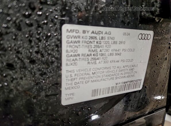 WA1B4AFY9R2102702 2024 AUDI SQ5 Black Widok naklejki z numerem VIN