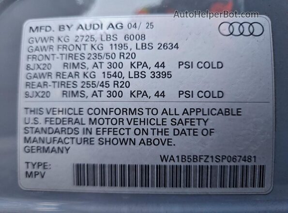 WA1B5BFZ1SP067481 2025 AUDI Q4 Gray 