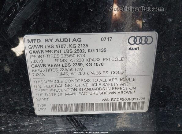 WA1BCCFS0JR011775 2018 AUDI Q3 Black 