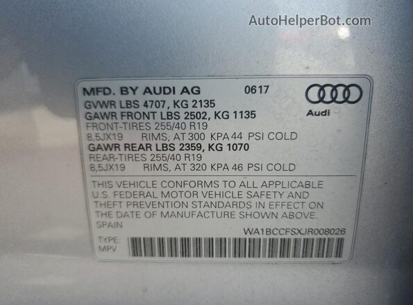 WA1BCCFSXJR008026 2018 AUDI Q3 Silver 