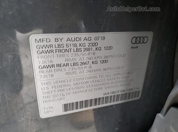WA1BECF38K1086114 2019 AUDI Q3 Серый 