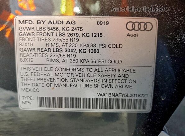 WA1BNAFY5L2018221 2020 AUDI Q5 Black Widok wnętrza 360 stopni