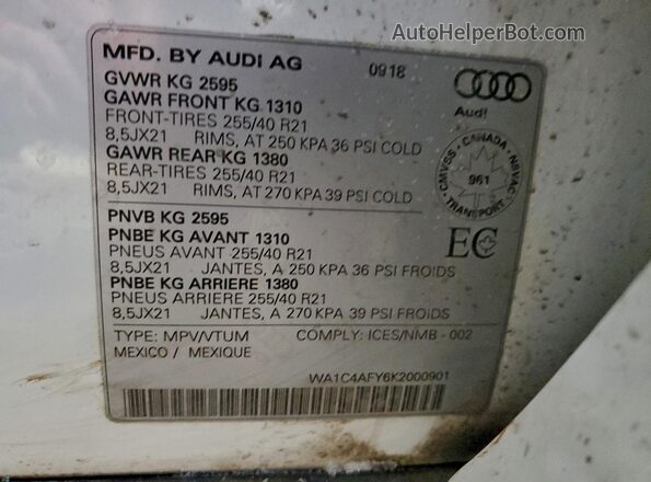 WA1C4AFY6K2000901 2019 AUDI SQ5 White Панорамний вид салону 360°