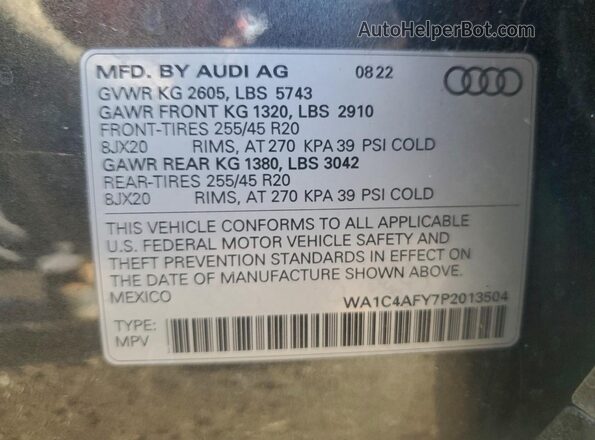 WA1C4AFY7P2013504 2023 AUDI SQ5 Gray VIN sticker view