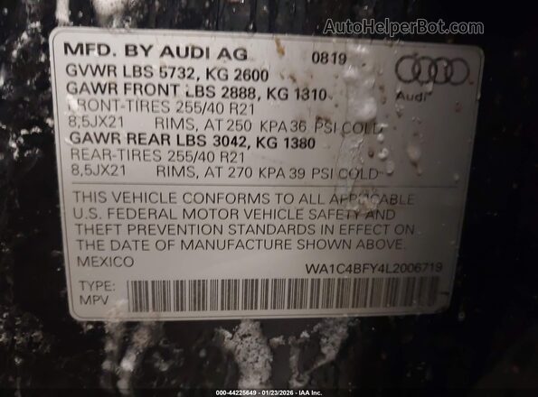 WA1C4BFY4L2006719 2020 AUDI SQ5 Black Engine compartment view