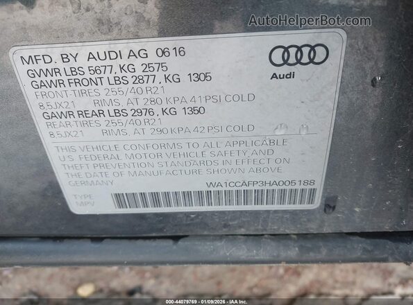 WA1CCAFP3HA005188 2017 AUDI SQ5 Бежевый Вид подкапотного пространства