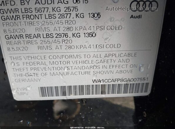 WA1CCAFP8GA007551 2016 AUDI SQ5 Black Engine compartment view