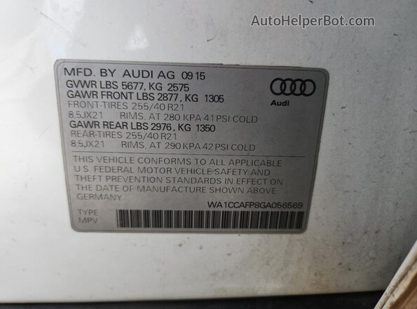 WA1CCAFP8GA056569 2016 AUDI SQ5 Белый Вид подкапотного пространства