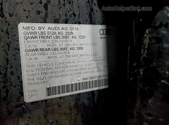 WA1DECF35K1082031 2019 AUDI Q3 Черный Вид наклейки с VIN-кодом