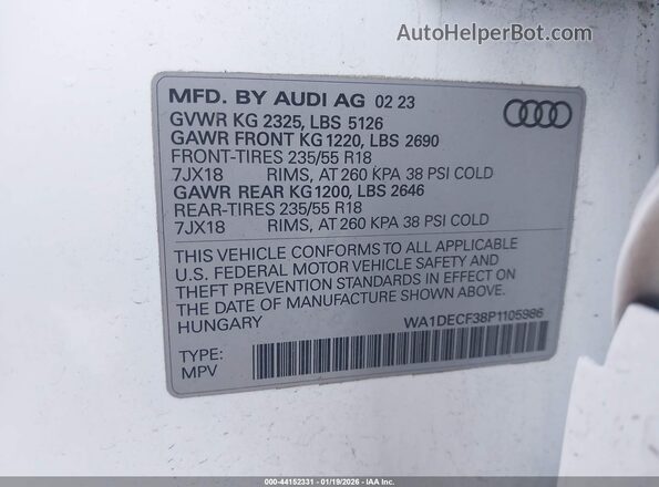 WA1DECF38P1105986 2023 AUDI Q3 White Вид підкапотного простору