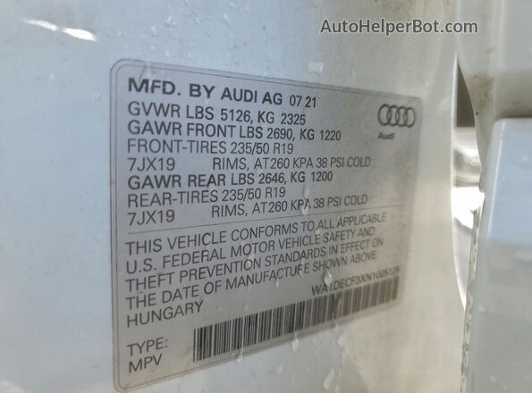 WA1DECF3XN1005126 2022 AUDI Q3 Белый Вид наклейки с VIN-кодом