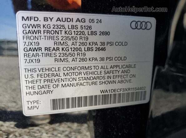WA1DECF3XR1154402 2024 AUDI Q3 Black Widok naklejki z numerem VIN