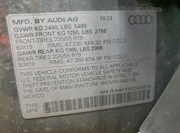 WA1EAAFY4R2030510 2024 AUDI Q5 Gray Widok naklejki z numerem VIN