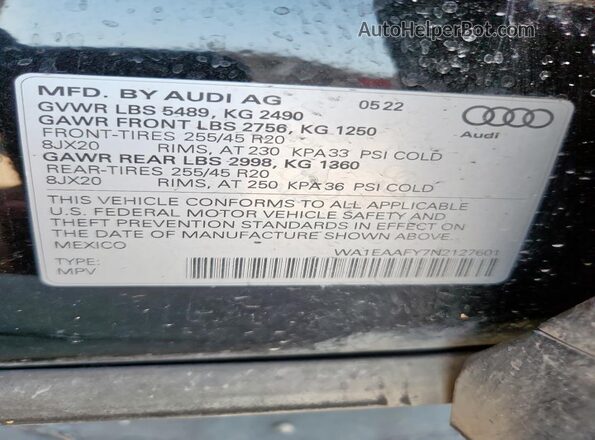 WA1EAAFY7N2127601 2022 AUDI Q5 Черный Вид подкапотного пространства