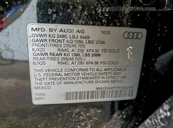 WA1EAAFY7P2042597 2023 AUDI Q5 Черный Вид наклейки с VIN-кодом