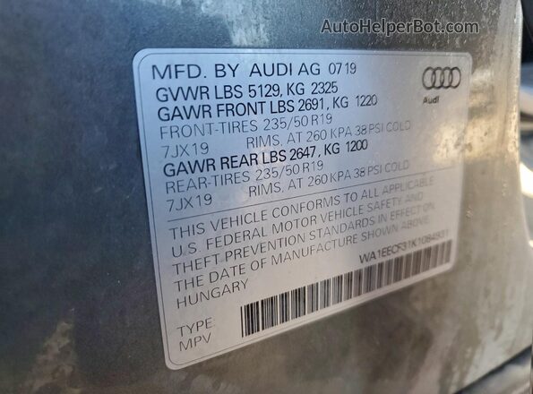 WA1EECF31K1084931 2019 AUDI Q3 Gray 