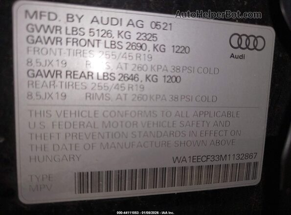 WA1EECF33M1132867 2021 AUDI Q3 Черный Вид подкапотного пространства