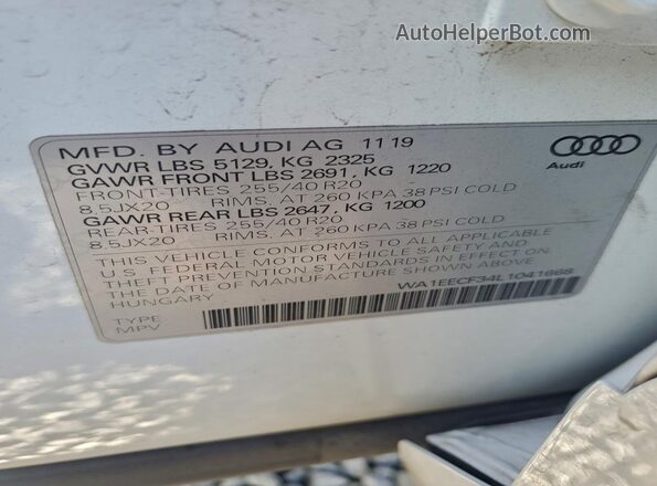 WA1EECF34L1041668 2020 AUDI Q3 White Vista del compartimento del motor
